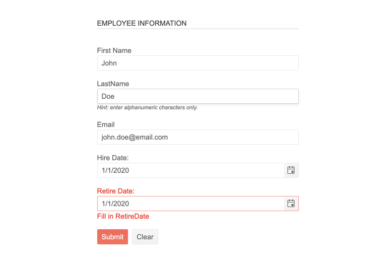 Telerik UI for ASP.NET Core Forms-Validation