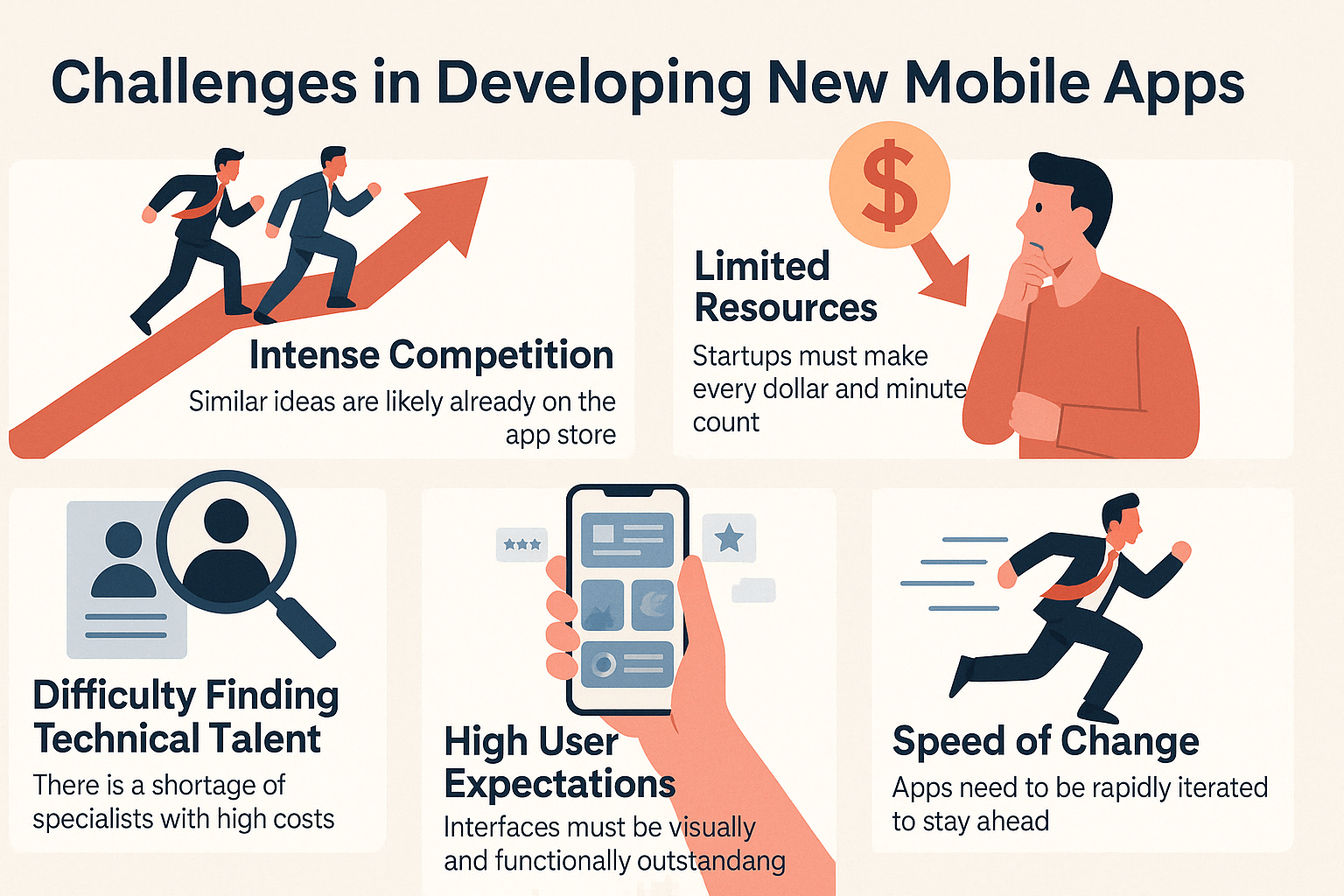 Graphic showing the challenges in mobile app development