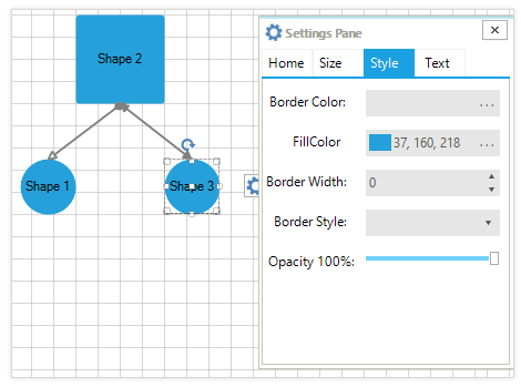 WinForms Diagram displaying Settings Pane