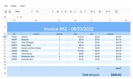 Spreadsheet header